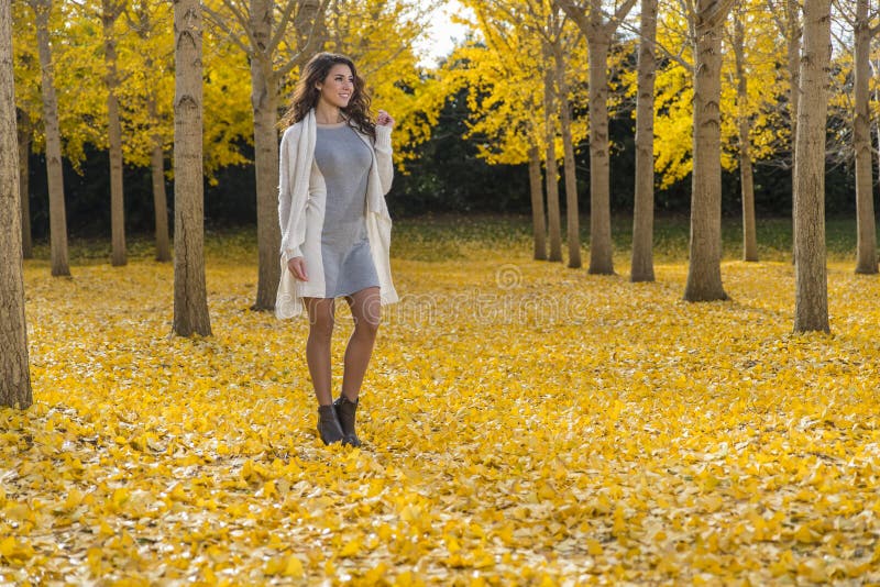 Brunette Model In Fall Foliage Stock Image Image Of