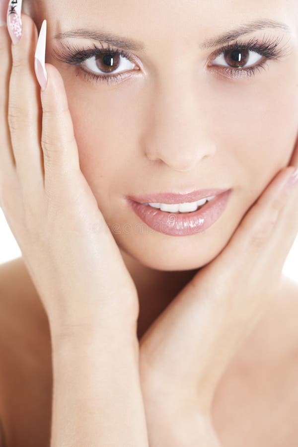 Brunette with natural make up and manicure