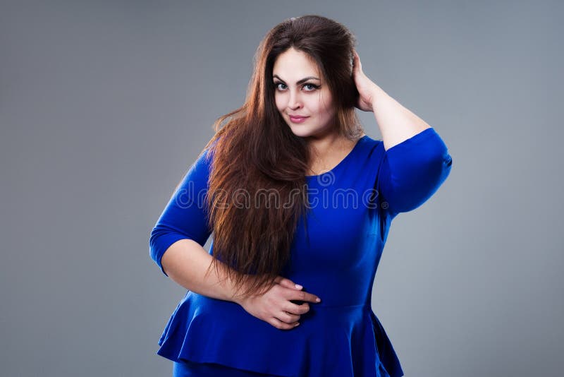 Plus Size Sexy Model In Black Bra, Fat Woman With Big Natural Breast On  Gray Studio Background, Overweight Female Body, Long Hair And Make-up Stock  Photo, Picture and Royalty Free Image. Image