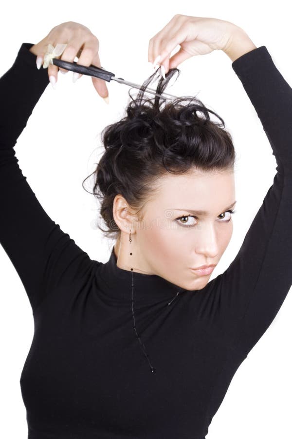 Brunette with scissors