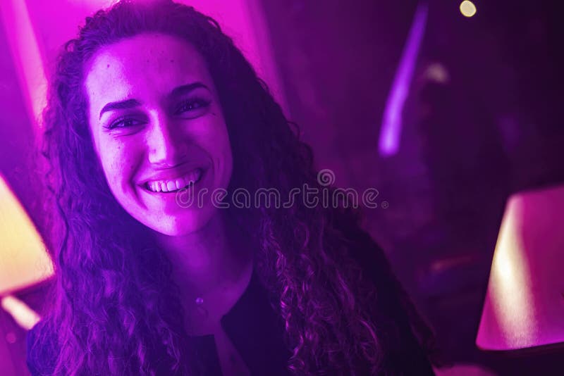 Brunette Smiling Girl In Nightclub Stock Image Image Of Black Cute 266975241