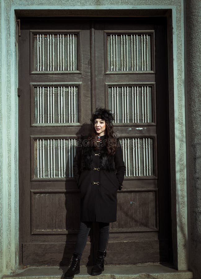 brunette wearing a fur hat outdoor stock images brunette wearing a fur hat outdoor stock images