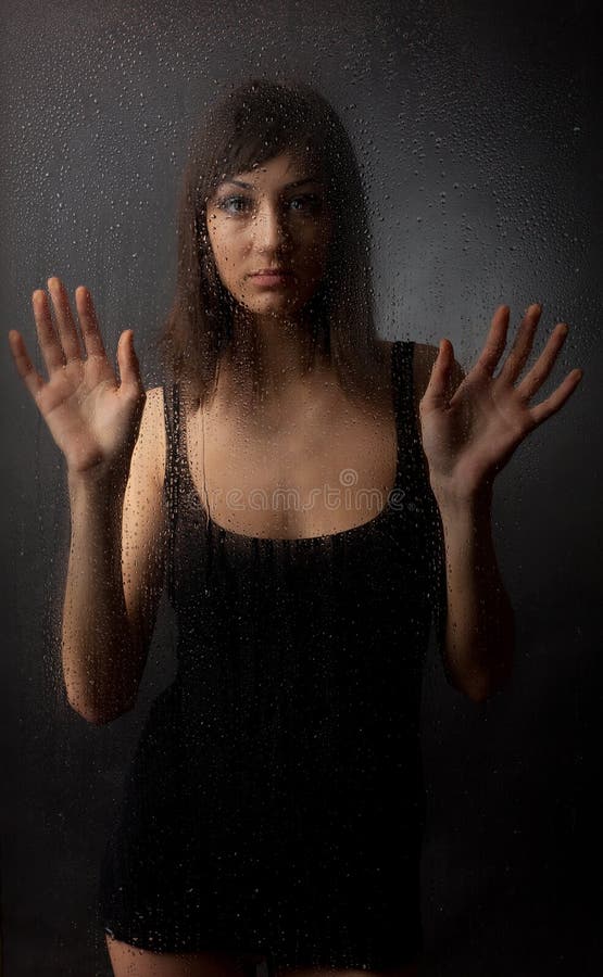 The brunette in a white dress for a wet glass