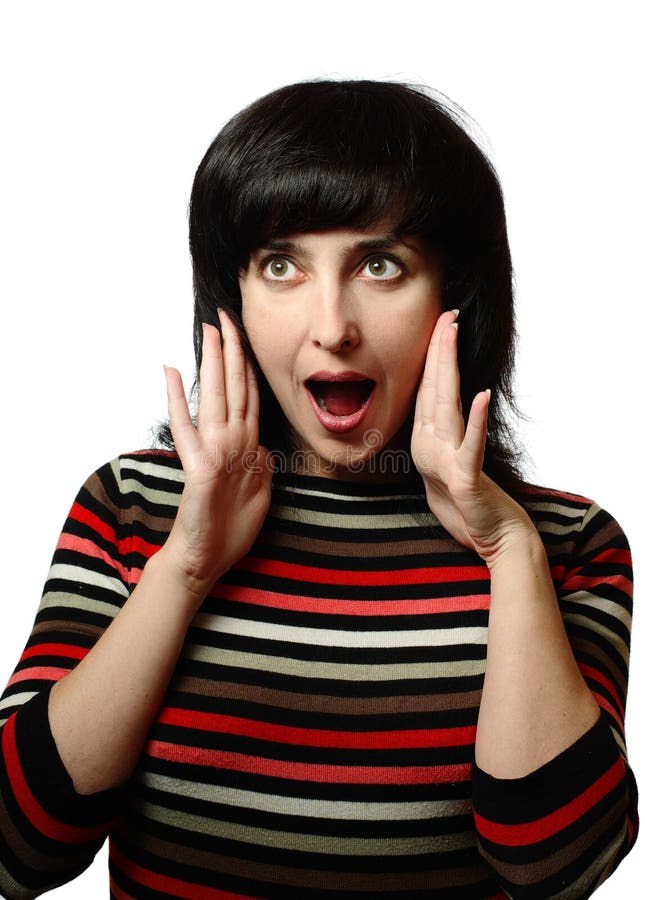 Brunette woman in shock stock photo. Image of young, studio - 14282318