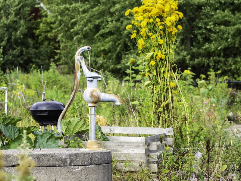 Brunnen Und Rostige Wasserpumpe Im Garten Stockfoto - Bild von nave, bäume:  216665214