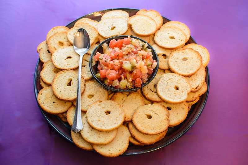 Bruschetta and bagel chips stock photo. Image of middleburg 48562046