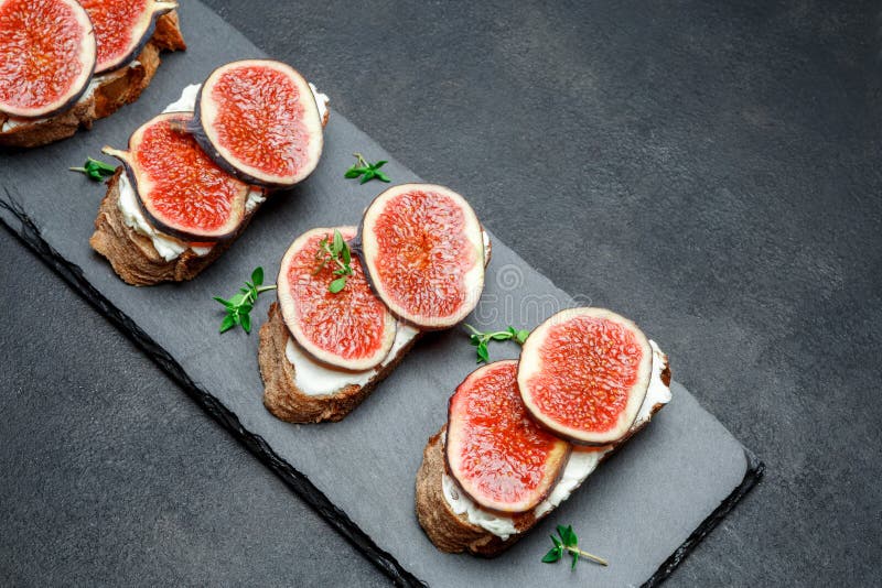 Bruschetta with Blue Cheese and Fresh Figs Stock Photo Image of