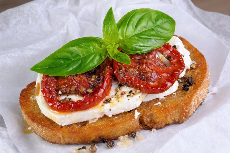 Bruschetta with Feta and Tomatoes Stock Image - Image of hour ...