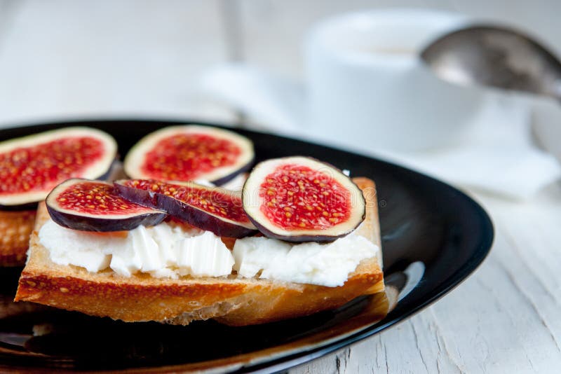 Bruschetta with Goat Cheese and Figs Stock Photo Image of ricotta