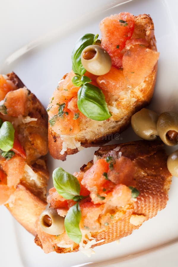 Bruschetta with olive stock image. Image of mozzarella 35804975