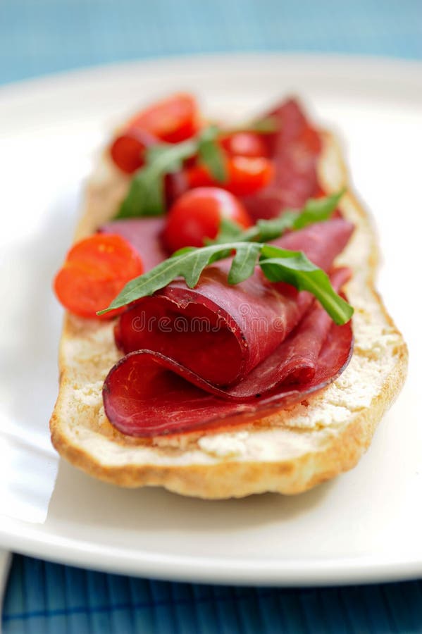Bruschetta with prosciutto stock image. Image of bread 26349415