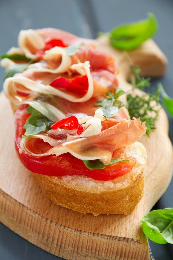 Bruschetta with Prosciutto, Stock Image Image of cuisine, macro 39844443