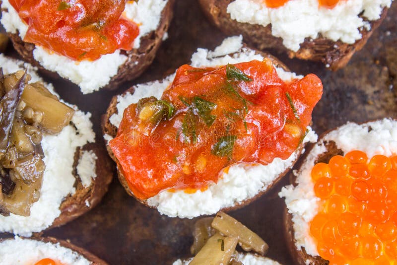 Bruschetta with Ricotta Cheese and Tomato Sauce Stock Photo Image of