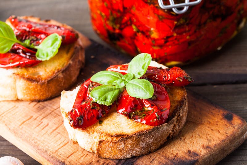 Bruschetta with Sun Dried Tomatoes Stock Photo Image of crispy