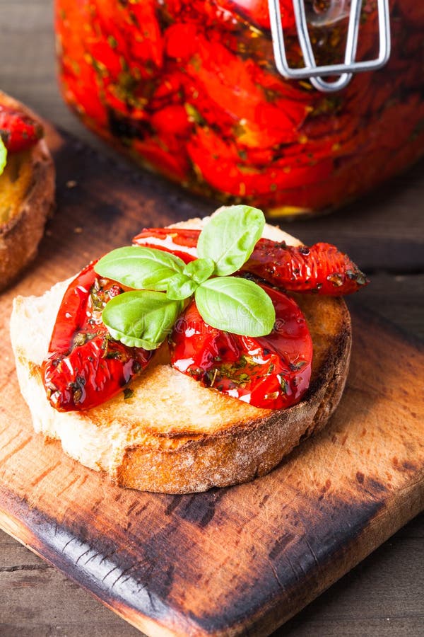 Bruschetta with Sun Dried Tomatoes Stock Photo Image of crispy