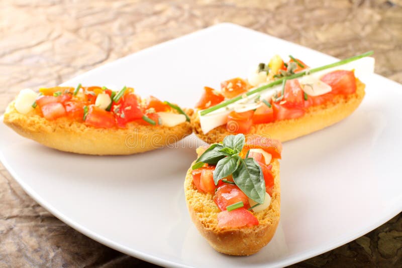 Bruschetta with Tomato, Garlic and Olive Oil Stock Image Image of