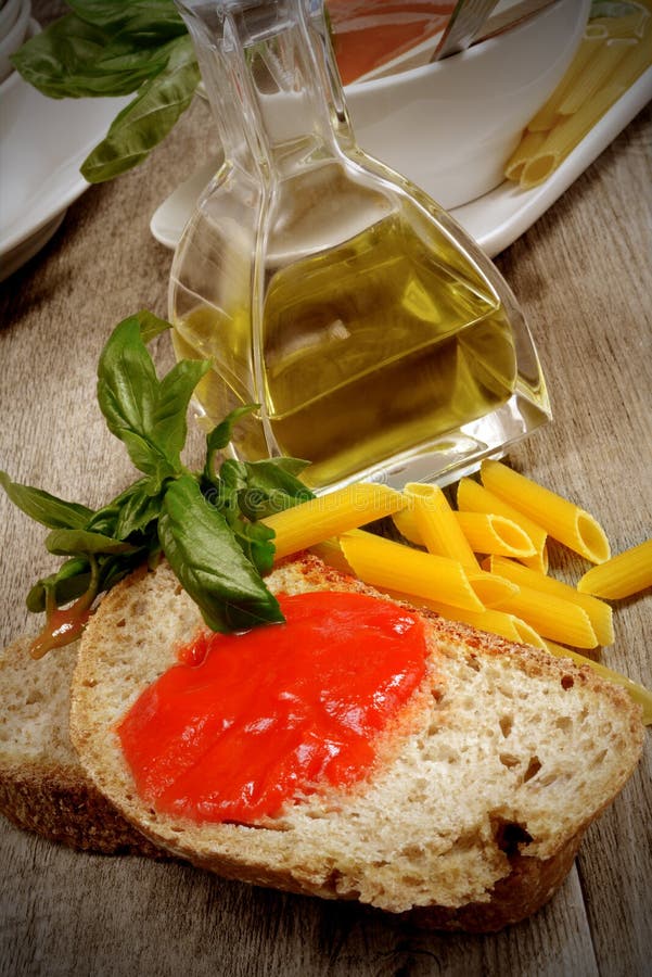 Bruschetta and Tomatoe Sauce Stock Photo - Image of mediterranean ...