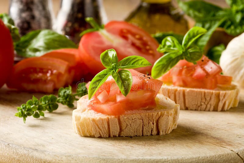 Bruschetta with tomatoes and basil