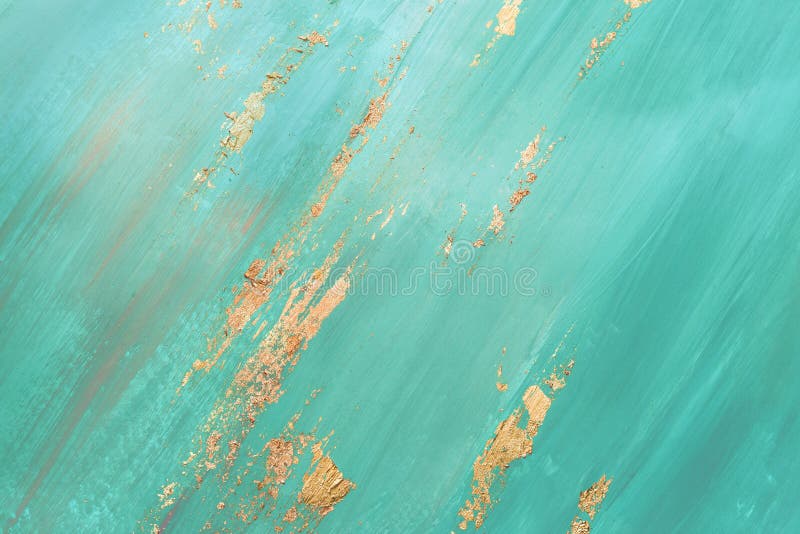 Brush abstract Strokes with gold spots potal. Mint green creative background for your design royalty free stock photos