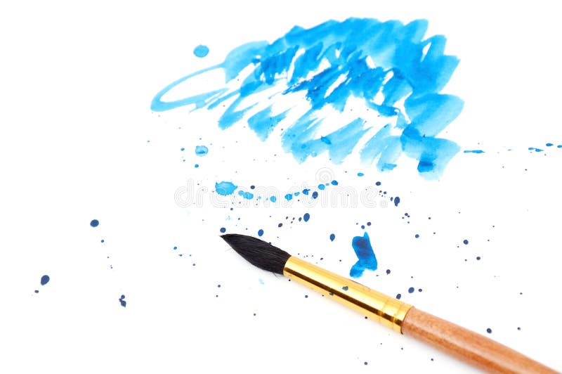 Brush with Blue Paint Stroke and Stick Stock Photo Image of line