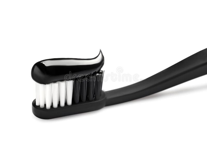 Brush with Charcoal Toothpaste Isolated on White Stock Photo Image of