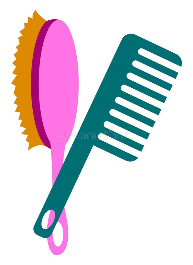 Pink Comb Brush Icon, Cartoon Style Stock Vector Illustration of