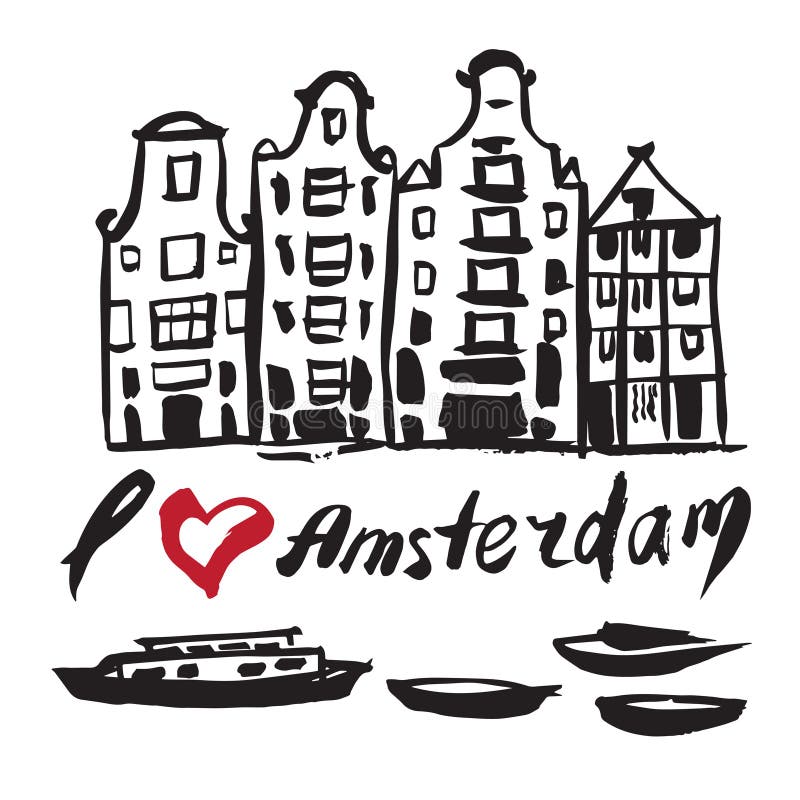 Brush drawn buildings Amsterdam royalty free illustration
