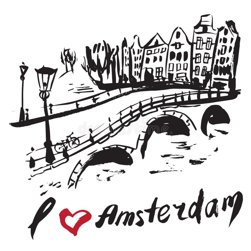 Brush drawn buildings Amsterdam stock illustration