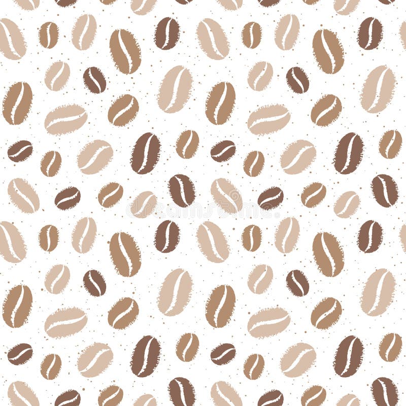 Brush drawn coffee beans seamless repeat pattern stock illustration