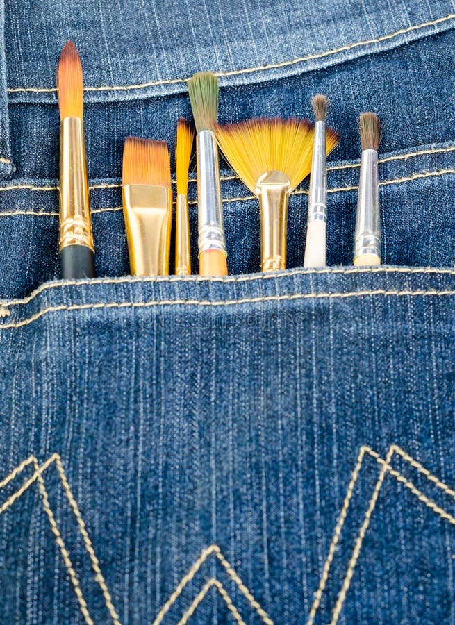 Brush in jeans pocket stock photo. Image of paintbrush 56586900