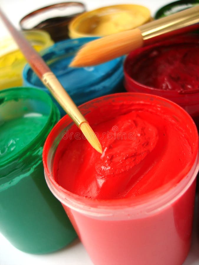 Brush and many paint jars