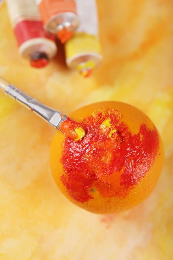 Brush with Oil Paint, Paint the Orange Stock Image Image of