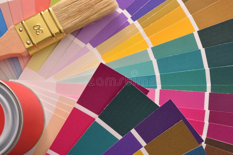 Brush and Paint Pot on Colour Chart Top View Stock Image Image of