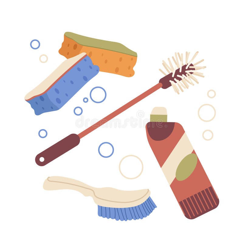 Premium Vector  Tools for creating cleanliness in the bathroom. body and  household hygiene, cleaning service. flat vector cartoon illustration.  objects isolated on white background.