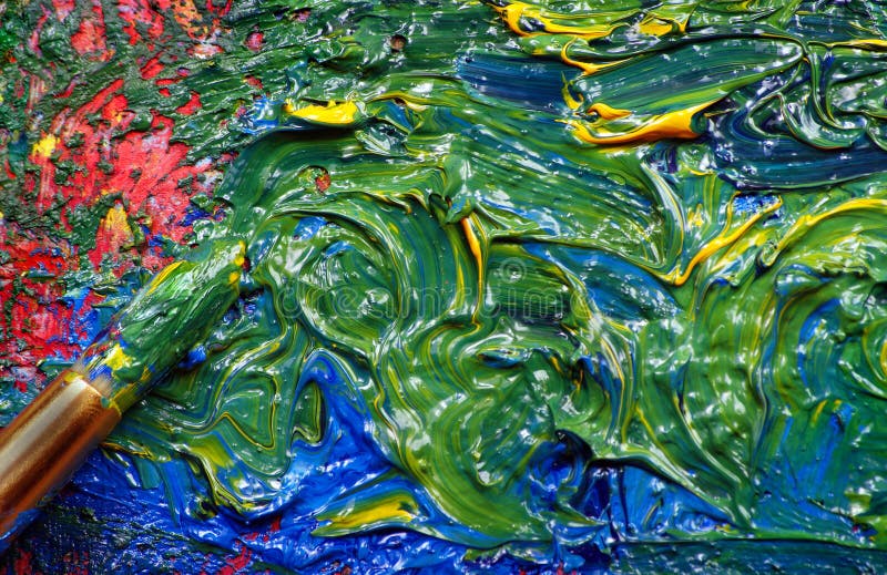 Brush Strokes on the Palette and Artist Brush. Copy Spaces Stock Image