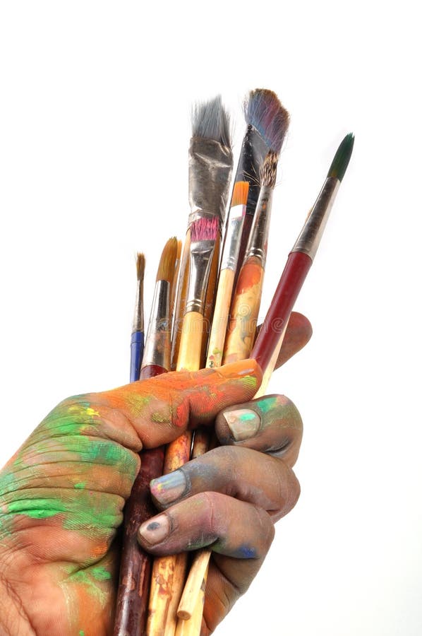 Hand & paint brush stock photo. Image of streak, paint - 9775888