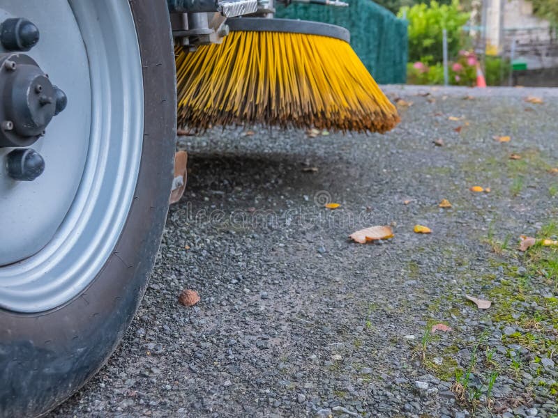 Brushes of Cleaning Street Machine in the Road Stock Image Image of
