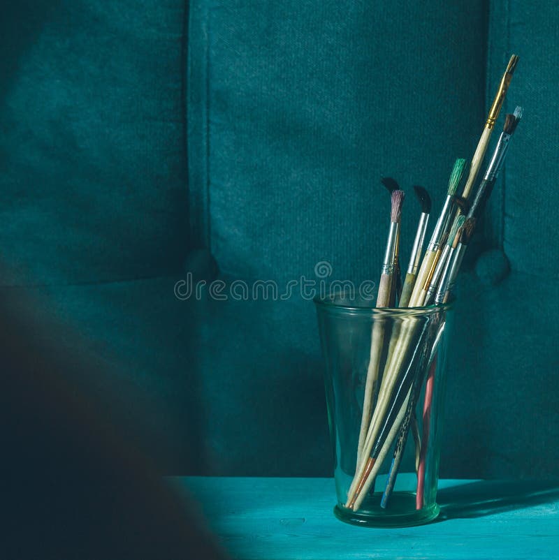 Brushes for Drawing in a Glass Stock Photo Image of color, hobby