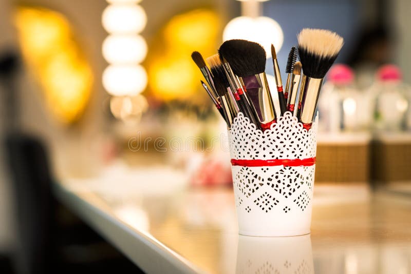 Brushes for make-up on the table