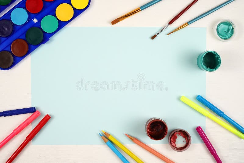 Paint, Markers, Brush and Sneaker Stock Photo - Image of craft, paint:  141640218