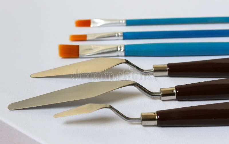 Brushes and palette knife stock photo. Image of acrylic 33745192