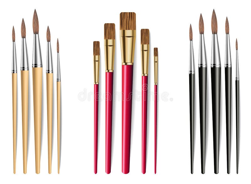 Brushes Set Vector Realistic Isolated on White Backgrounds Stock Vector ...