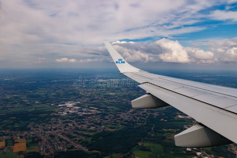 Brussels, Belgium 7 July 2021 KLM Plain Wing Over Belgium. Flight
