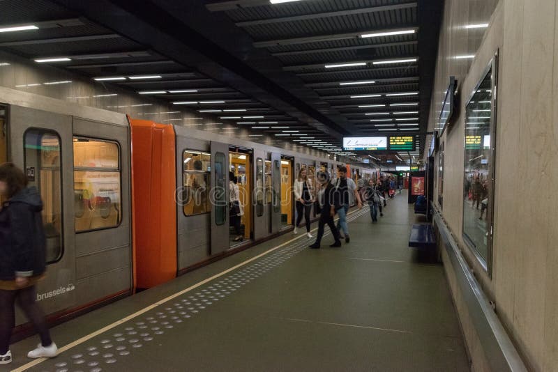 Subway Station In Brussels, Belgium Editorial Stock Image - Image of ...