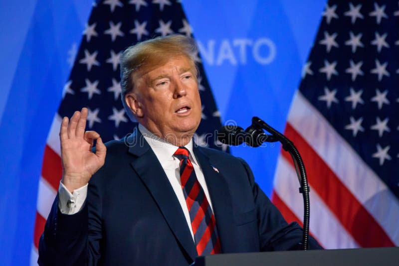 12.07.2018. BRUSSELS, BELGIUM. Press conference of Donald Trump, President of United States of America, during NATO North Atlantic Treaty Organization SUMMIT 2018. 12.07.2018. BRUSSELS, BELGIUM. Press conference of Donald Trump, President of United States of America, during NATO North Atlantic Treaty Organization SUMMIT 2018.