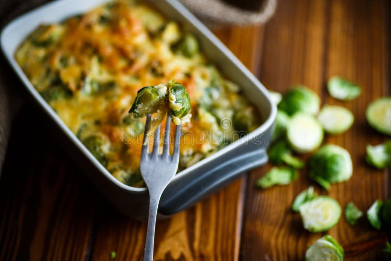 Brussels Sprouts Baked in Sauce with Cheese Stock Photo Image of