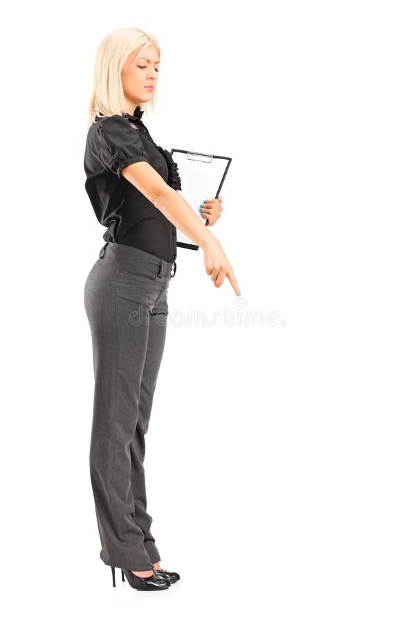 Brutal woman manager gesturing with her finger royalty free stock photography