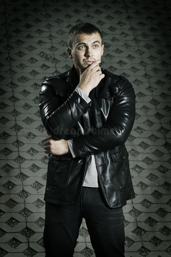 Man in Leather Jacket stock photo. Image of dating, leather 7735604