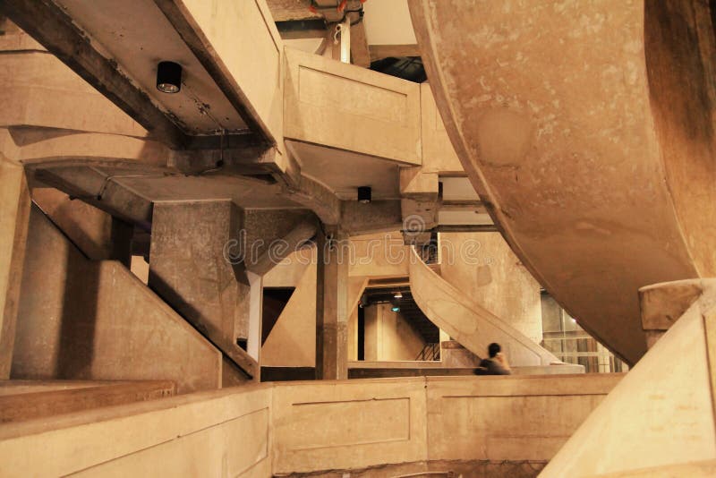 Brutalist architecture, view of the 60th modern construction in Shanghai, China royalty free stock images