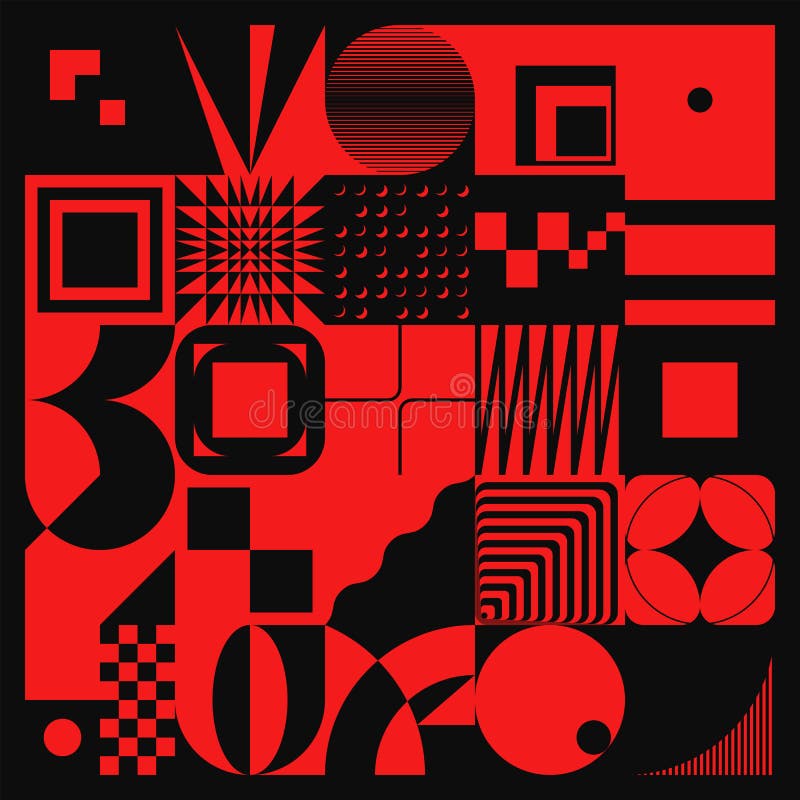 Bold Black with Red Geometric Shapes